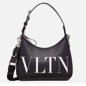 VALENTINO GARAVANI VLTN Logo Leather Shoulder Bag Black